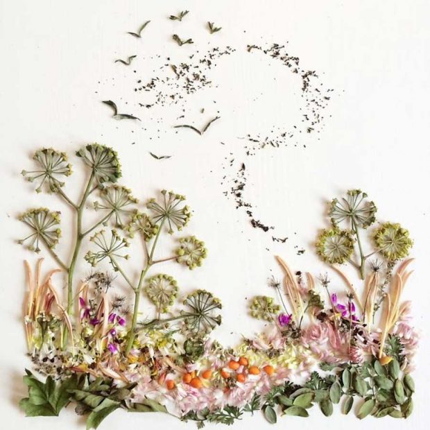 هنرمندی که گلبرگ‌ ها را به نقاشی‌هایی دیدنی تبدیل می کند