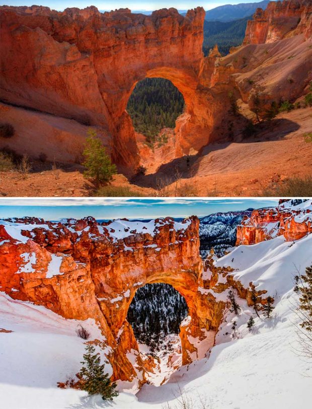تصاویر دیدنی از مناظر طبیعی قبل و بعد از بارش برف