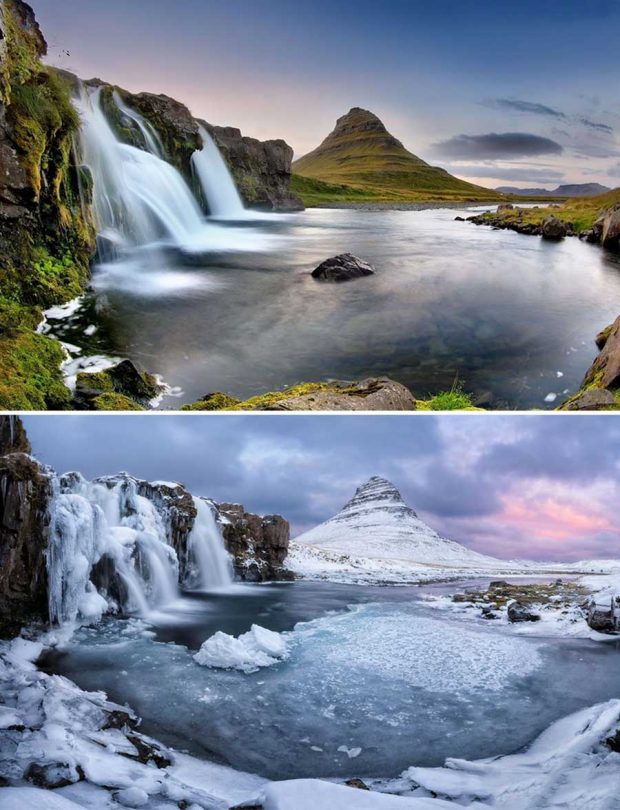 تصاویر دیدنی از مناظر طبیعی قبل و بعد از بارش برف