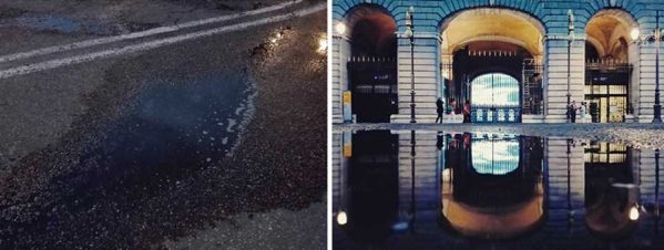 تصاویری از خیابان های اسپانیا در انعکاس گودال آب